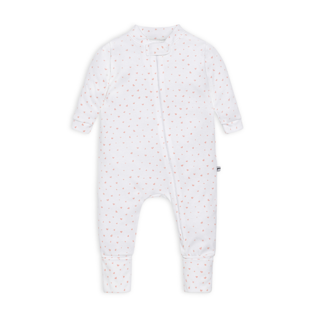 Enterito zipper corazones rosa