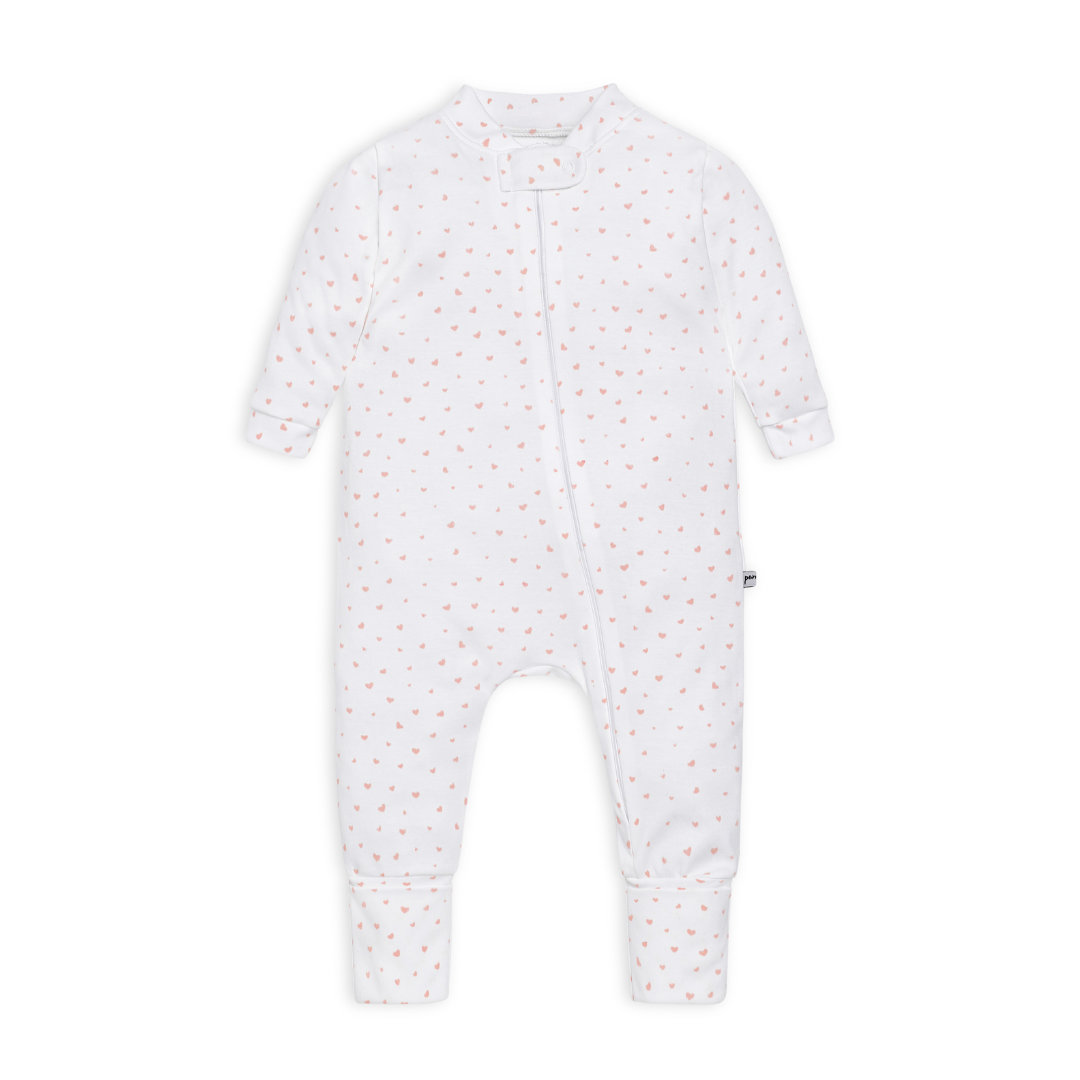Enterito zipper corazones rosa