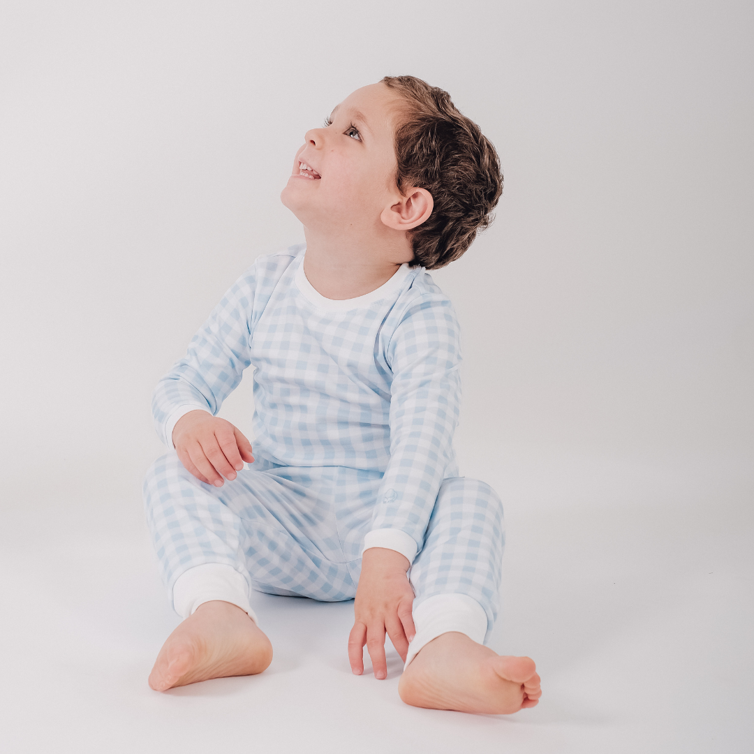 Pijama cuadrille largo celeste