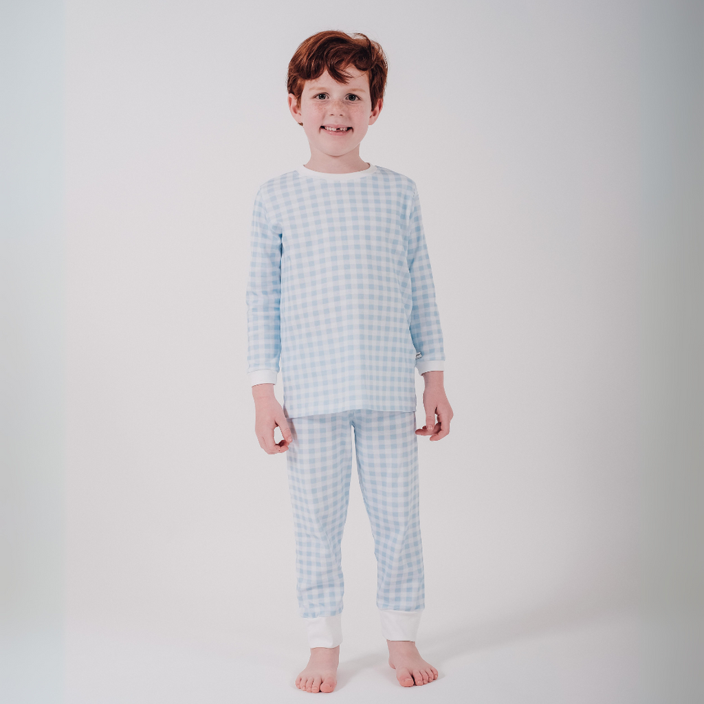 Pijama cuadrille largo celeste