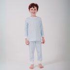Pijama cuadrille largo celeste