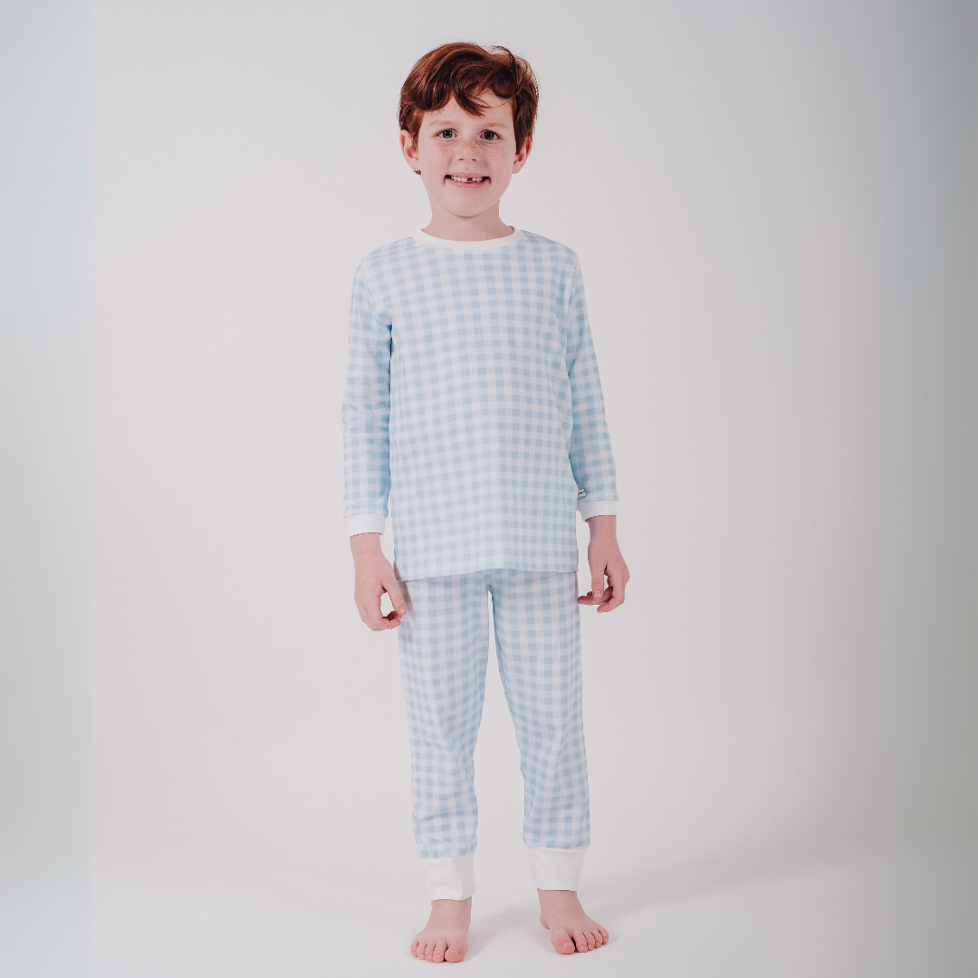 Pijama cuadrille largo celeste