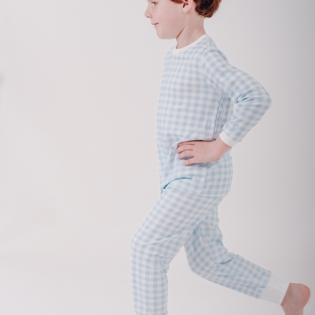 Pijama cuadrille largo celeste