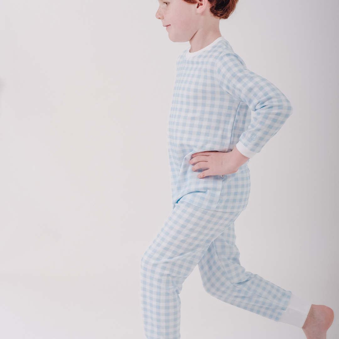 Pijama cuadrille largo celeste